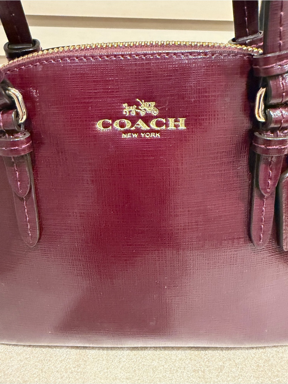 Coach Peyton Women's Dome Satchel Bag - Burgundy Leather - Picture 15 of 16